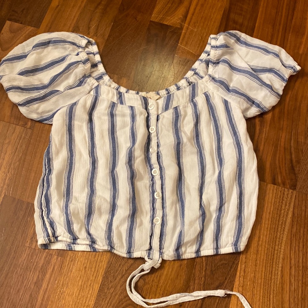 Hollister blue/white striped button front top